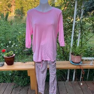 Honeydew rayon pajama set pull on striped pants and pink top Large 2 piece set
